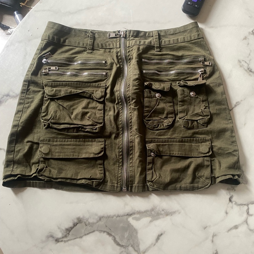 Fashion Nova Khaki Green Zippered Skirt